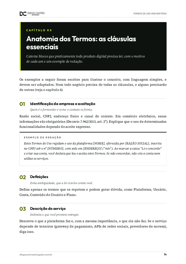 Abertura do capítulo sobre as cláusulas essenciais dos Termos de Uso