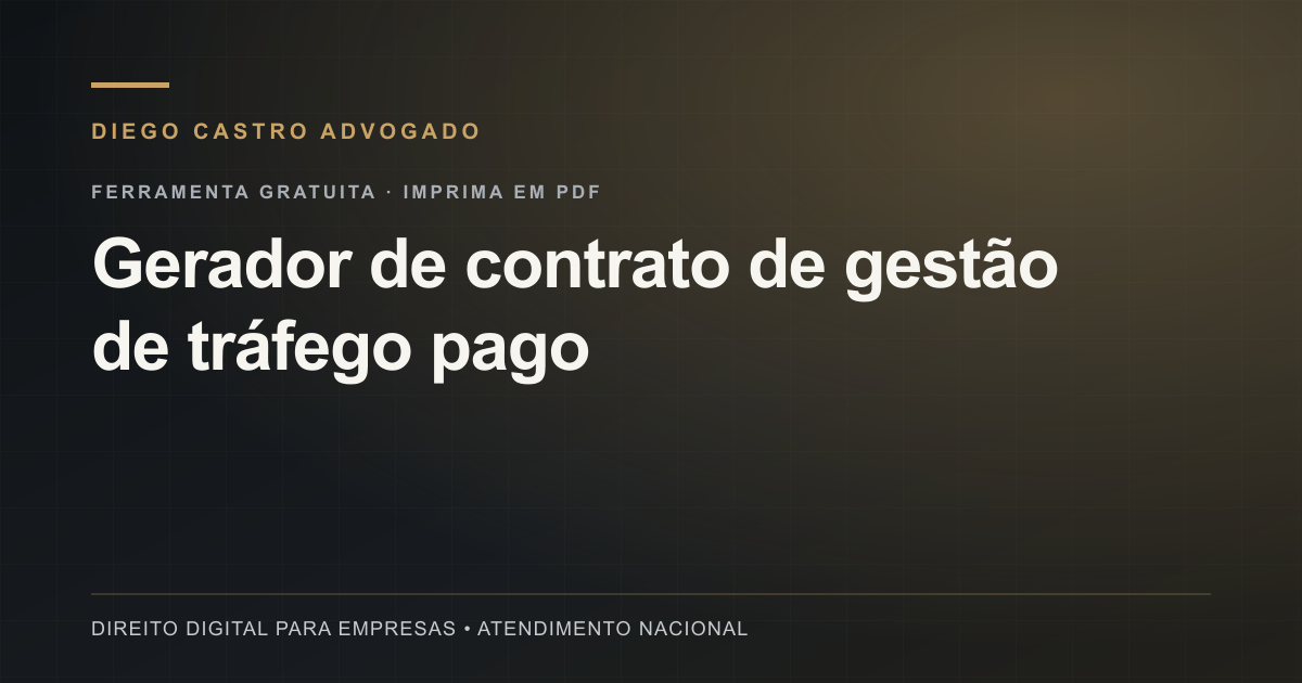 Prévia da ferramenta Gerador de contrato de tráfego pago