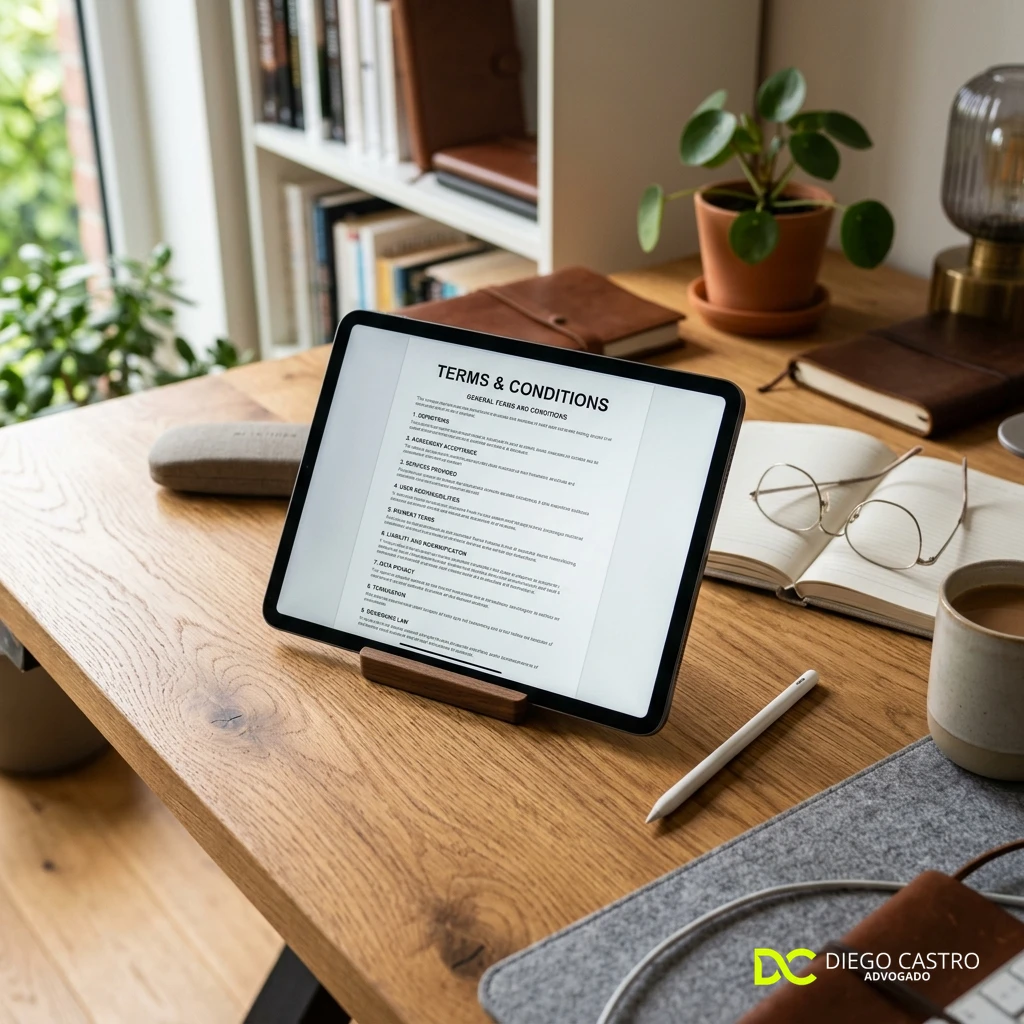Termos de Uso: 7 dicas essenciais para o seu site 1 Elaboração de Termos de Uso em tablet de escritório