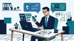 Ilustração vetorial flat de advogado prestando atendimento ágil e seguro via WhatsApp para empresas digitais