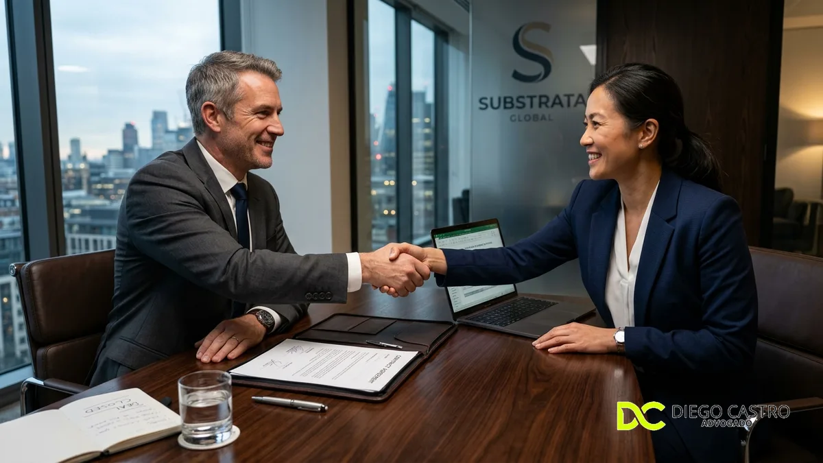 Negociação e assinatura de contrato entre executivos