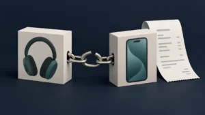 Dois produtos conectados por corrente, ilustrando a imposição de compra conjunta.